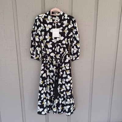Diane Von Furstenberg Luna Floral Midi Shirt Dress Size M Cotton Pocket Tie Wais