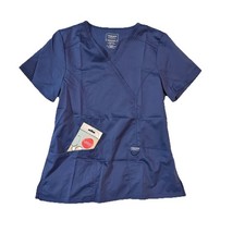 Cherokee Stretch Women's Short Sleeve Scrub Top With Pockets - Medium- Navy