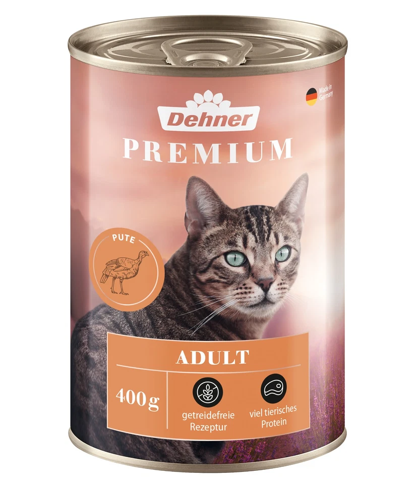 Katzenfutter Nassfutter Adult getreidefrei Pute 6 x 400 g Dose (2.4 kg), Dehner - Bild 2 von 3