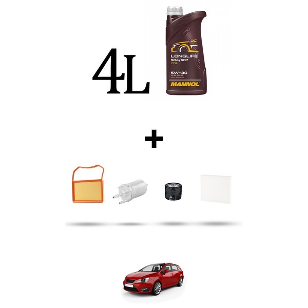 Hoffcar Servicekit 4 Filter Und 4L ÖL FüR Seat Ibiza Iv 1.0 Tfsi 81Kw Ab 201-image