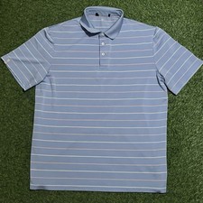 RLX Ralph Lauren Wicking Short Sleeve White Striped Golf Polo Blue Shirt Men s L