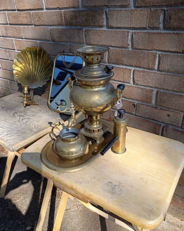 "Antiguo candelabro/espejo samovar de latón imperial ruso de finales del siglo XIX de 16""" Foto 2 de 4