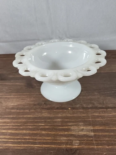 Vintage White Milk Glass Candle Holder Pedestal Bowl