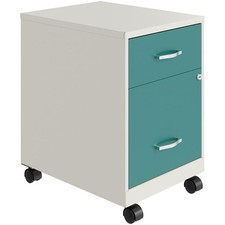 Space Solutions 18"D 2 Drawer Mobile Metal Vertical File Cabinet - White/Teal