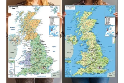 United Kingdom Map Atlas England Great Britain UK GB Wales Scotland Print Poster