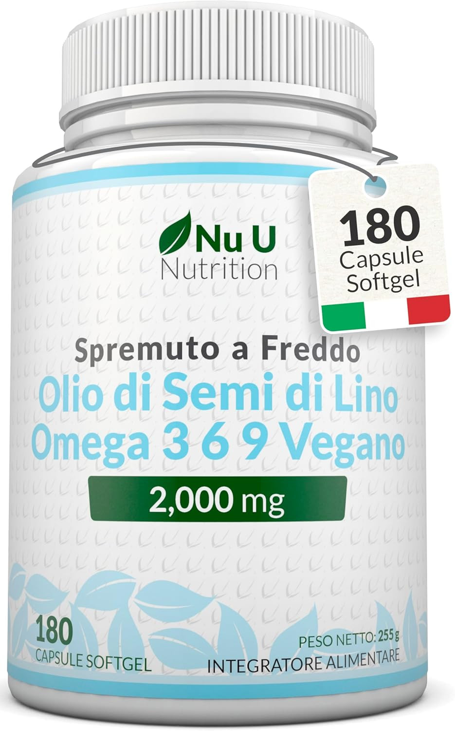 Olio Di Semi Di Lino Vegano 2000Mg – 180 Capsule Softgel – Ricca Fonte Di Omega 