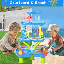 4-Tiers Large Water Table, Kids Sand & Water Play Table Outdoor Summer Beach Toy
