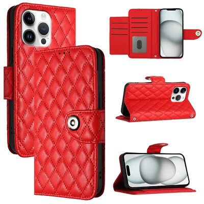 For iPhone 16 Plus 15 Plus 14 Pro Max 13 Pro Women Leather Card Wallet Case