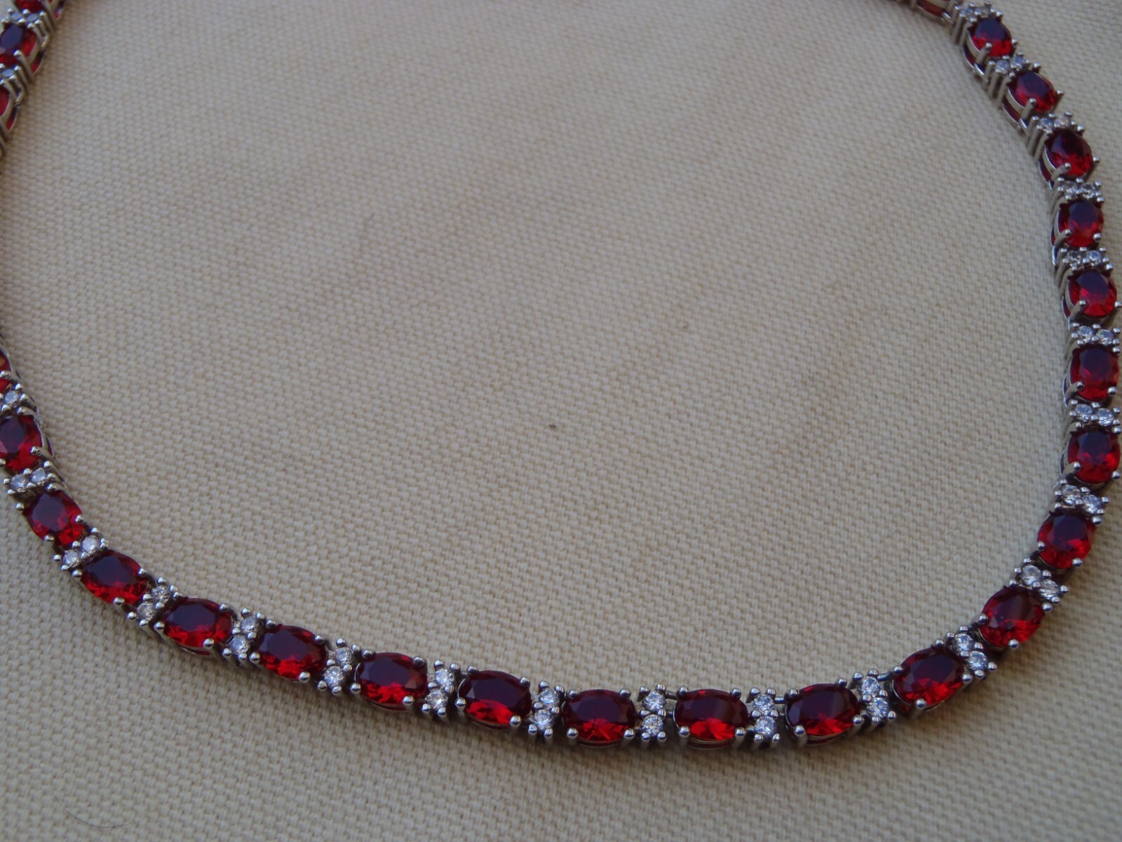 Vintage Ruby Red Simulated Stone Tennis Necklace - image 5