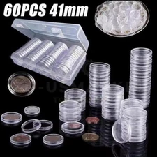 60PCS*41mm Coin Capsules Round Plastic Coin Holder White gaskets with Case Box