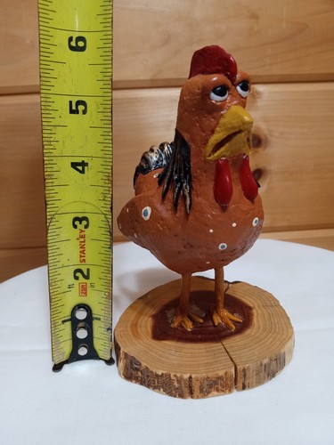 Chicken Gift Folk Art Rooster Figurine Funny Farm Animal Statue OOAK Handmade - Picture 7 of 8