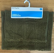 Room Essentials Olive Green 2- Piece Chenille Stripe Bath Rug Set: 20" x 32",17