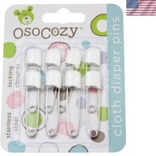 Sturdy White Stainless Steel Diaper Pins - 8 Count Set with Safety Locking Heads