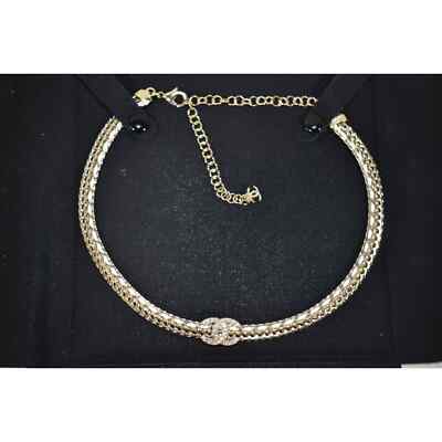 Chanel 22S Gold White Chain Crystal CC Logo Short Choker