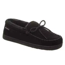 BEARPAW MOC II WIDE SUEDE SLIPPERS   Men's Size 10 Wide   BLACK   NEW IN BOX!!
