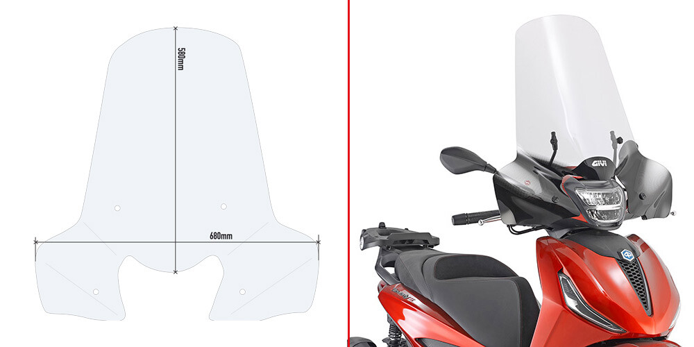 GIVI solo Parabrezza Trasparente 58x68 per PIAGGIO Beverly 300-400 HPE 2021 2022