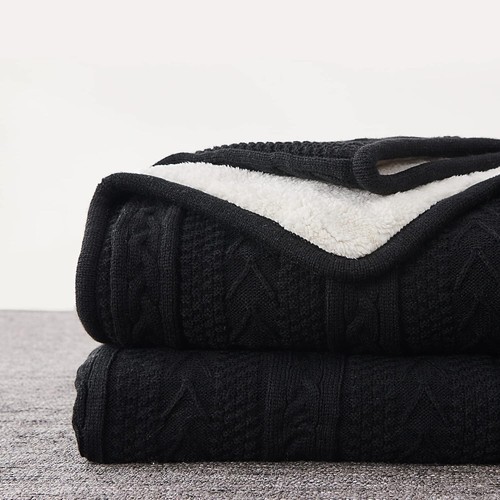 Gift-Ready Black Acrylic Sherpa Blanket - Soft Oversized Throw for All Seasons - Picture 3 of 12