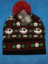 The Nightmare Before Christmas Holiday Print Knit Hat With Pom Adult Onesize