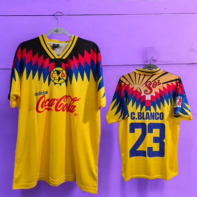 希少 1993/94 ゴイアスFC ユニフォーム コカ・コーラ ブラジルリーグ Aguilas del America Home 94/95 - Jersey Soccer - C. BLANCO # 23