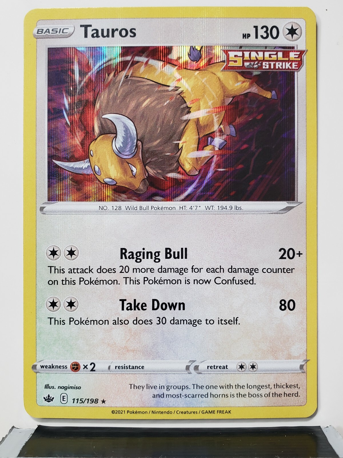 HOLO Tauros 115/198 LP - B2G1F - Chilling Reign Sword Shield Pokemon Card