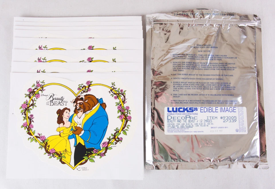 Beauty and the Beast, Lucks Edible Image Cake Decorations Lot of 9, 1997, 9"x7" - Image 2 of 3