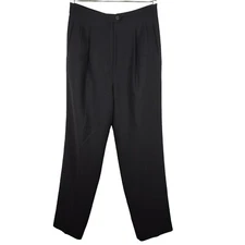 Black Pleated Dress Pants Women Size 10 Lined Tapered NO Pockets MISSING BUTTON 