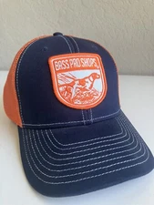 Bass Pro Shops Hunting Dog Adjustable Trucker Cap Hat Snap Back Orang Blue NOS