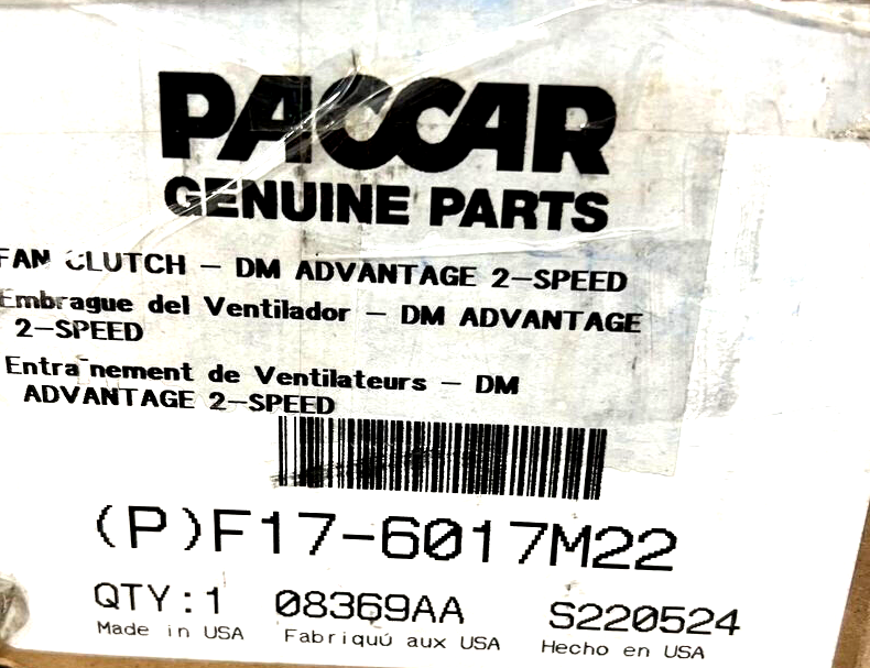 NEW F17-6017M22 PACCAR GENUINE DM Advantage Two-Speed Fan Clutch