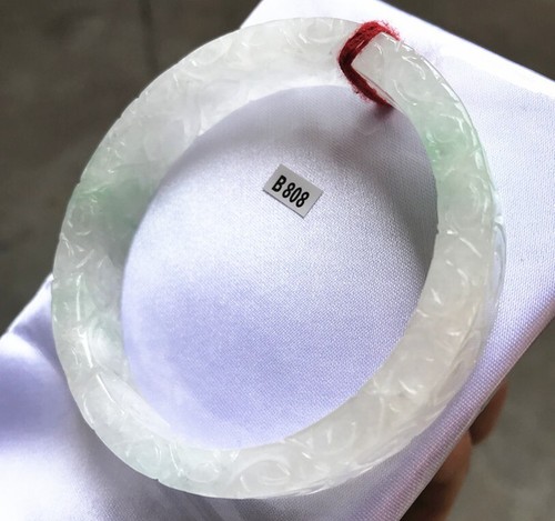 57.5mm Ancient Natural Ice Green Jadeite Bracelet Carving Jade Bracelet Bangle - Picture 12 of 12