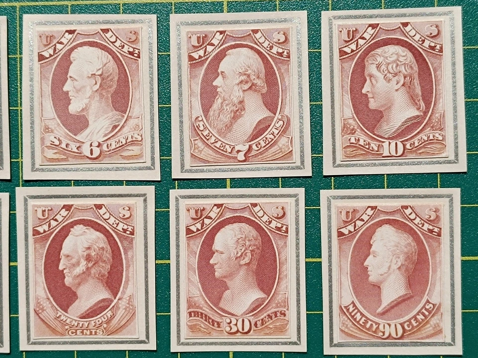 US Stamps,War Dept,Official Trial Color PROOF India on card with Frame,set of 10 - Image 4 of 4