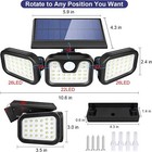 2Pc 74 LED Solar Motion Sensor Security Light 270° Waterproof 3 Adjustable Head