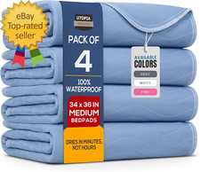 Washable Underpads 34" X 36" Pack of 4 Waterproof Reusable Heavy Absorbency In