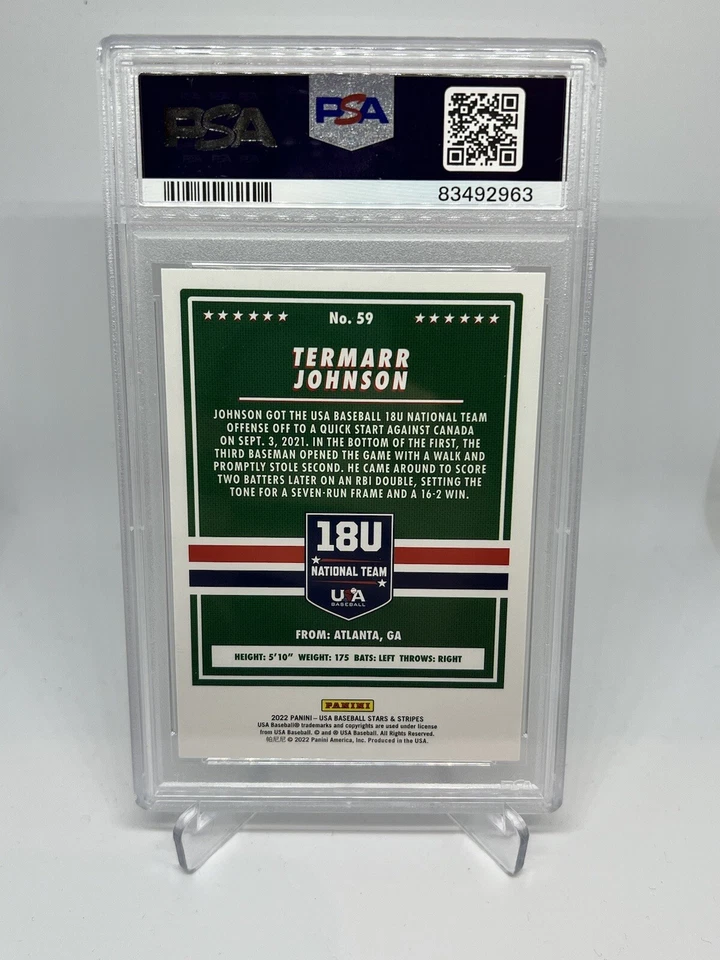 2021 Stars & Stripes USA - Termarr Johnson - USA Flag Black - #’d 1/5 - PSA 9 - Image 2 of 3