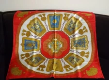 Hermes Poste Et Cavalerie Signed Scarf & Box Red White Blue Gold Colors 35"x35"