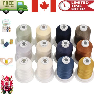 600M Mercerized Cotton Thread - Essential 12 Spool Set for Quilting & Embroidery