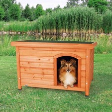 Classic Weatherproof Large Wooden Outdoor Dog House with Hinged Flat Roof Brown