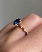 2.20Ct Oval Cut Lab Created Blue Sapphire Wedding Ring 14k Yellow Gold Plated
