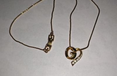 GIVENCHY Heart Light Stone Necklace Accessories Gold Tone