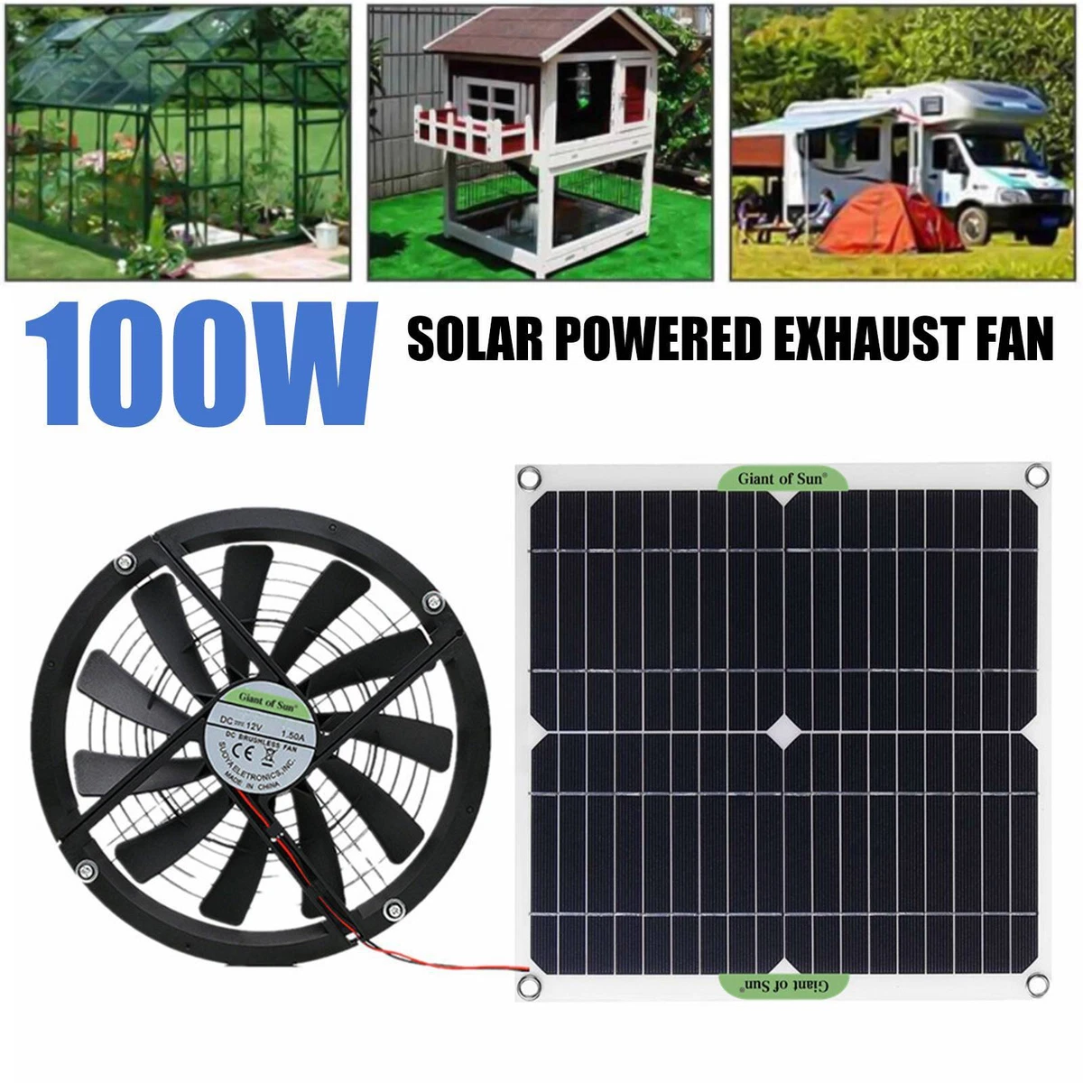10/100W Solar Outdoor Powered Exhaust Fan Vent Ventilation Coop Greenhouse  Fan | eBay