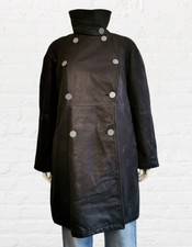 Armani Jeans 1990s Ladies Double Breasted Reefer Style Leather Jacket Size Uk 10