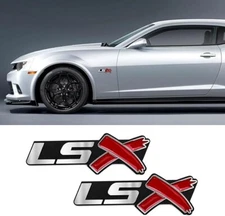 2Pcs LSX 3D Letter Fender Side Rear Trunk Emblem Sticker Decal Chrome Red