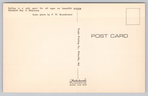 Postcard Rehoboth Bay Delaware DE Sailing Boats - Picture 2 of 2
