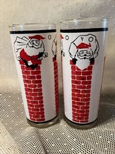 Libby Mid Century EAMES ERA Modern Santa CLAUS HIGHBALL GLASSES UP ON CHIMNEY 2