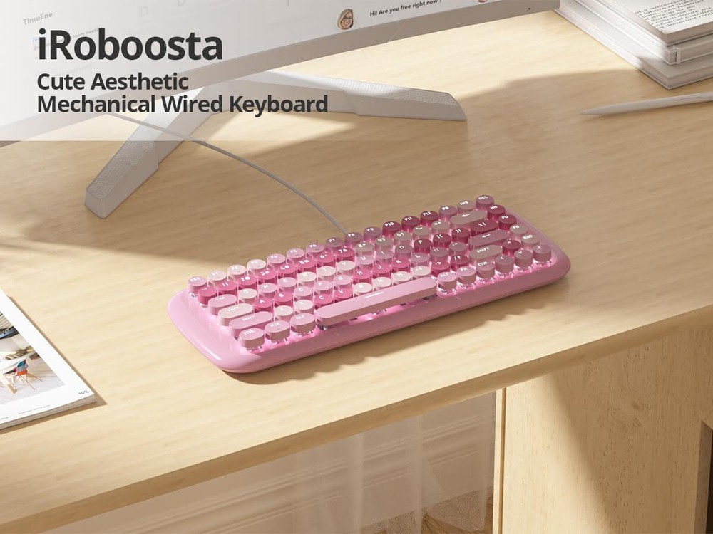 Pink Retro 75% Mechanical Keyboard with White Backlight and 84 Keys