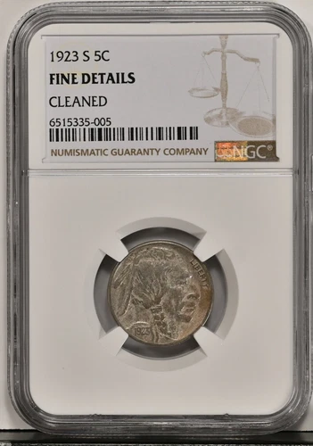1923 S 5C Buffalo Nickel Five Cents NGC FINE-Details CLEANED Better Date 3950