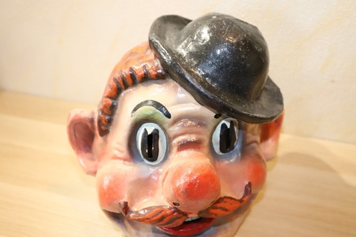 Alte Maske Faschingskopf Pappmaché, Clown, Mann mit Hut, Antik - Bild 6 von 8
