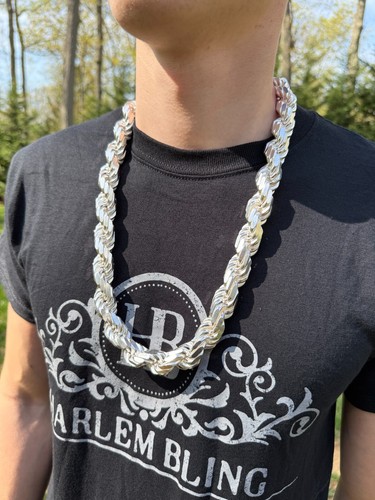 Real Solid 925 Silver 16.5mm Thick Men's Kilo Rope Chain Dookie Necklace ITALY - Picture 21 of 22