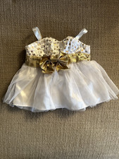 Build A Bear White Gold Princess Dress Sequin Tulle Back Bow Great Condition
