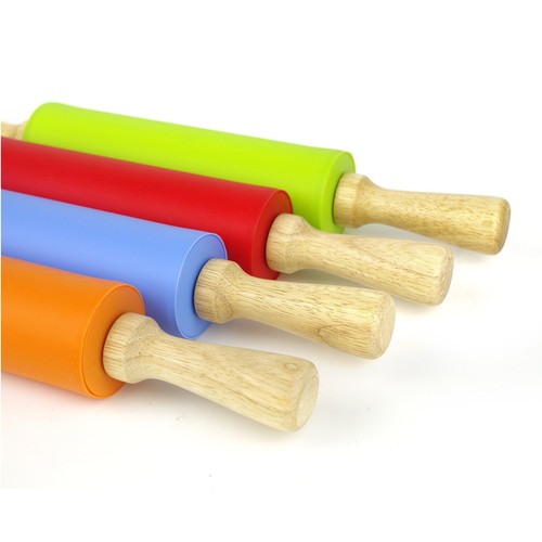 Silicone Rolling Pin For Baking Nonstick Rolling Pin Dough Roller Wooden Handle - Picture 7 of 7