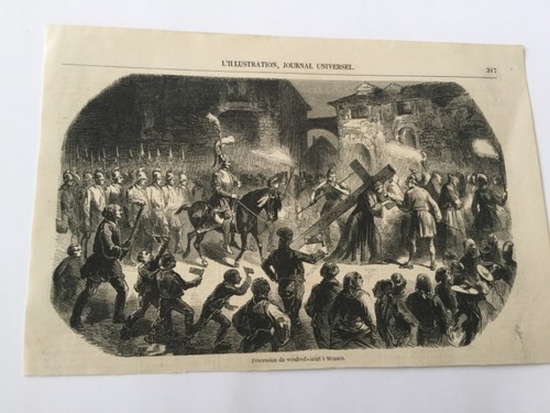 Gravure 1856 - Procession du vendredi saint à Monaco - Imagen 2 de 2